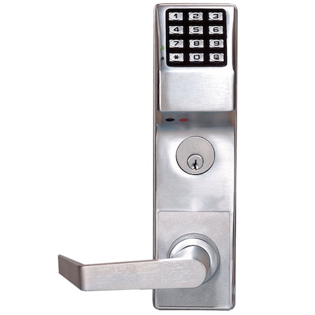 Alarm Lock Pushbutton Mortise Lock with Deadbolt, 300 Users, 40,000 Event Audit Trail, Weatherproof, Straight L DL3500DBL US26D